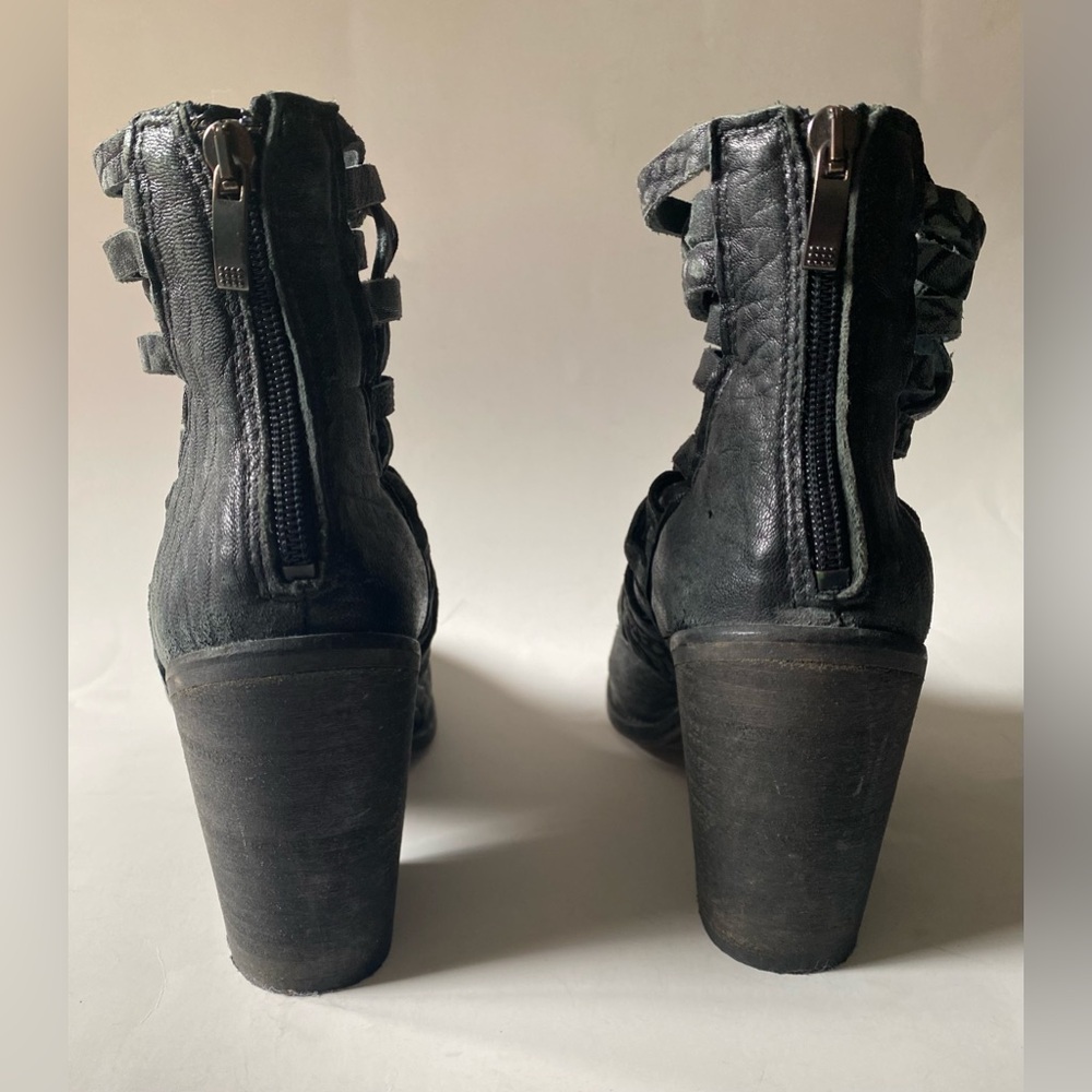 Free People Carrera Stacked Heel Black Boots Braided Size 38 Distressed Bohemian - Picture 7 of 13